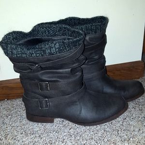 Brown faux leather sweater boots